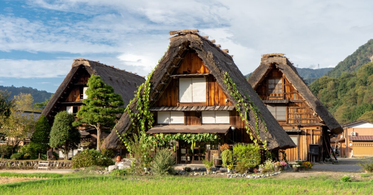 白川郷の合掌造り集落と田園風景